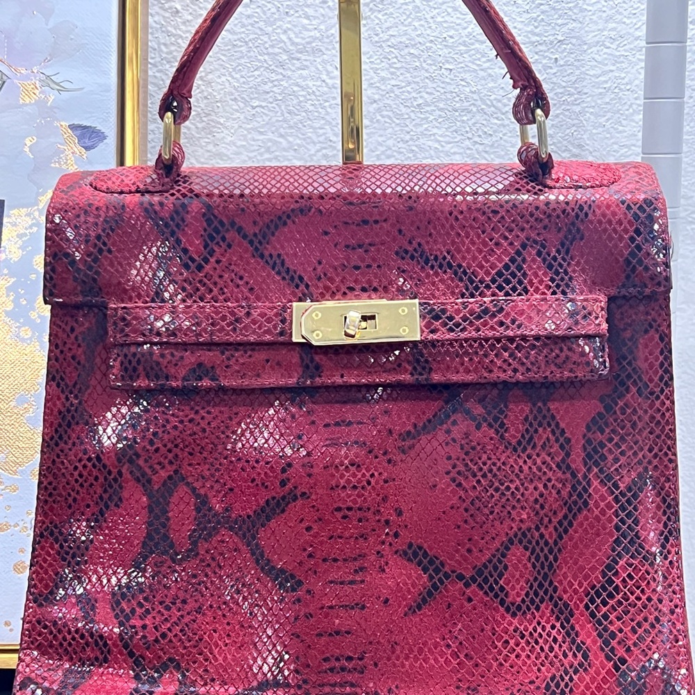 Valerie Stevens Red Satchel with Luxurious Snakeskin Texture